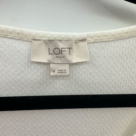 Loft textured white tie woman tie coastal grandma textured casual career top M - Picture 5 of 8